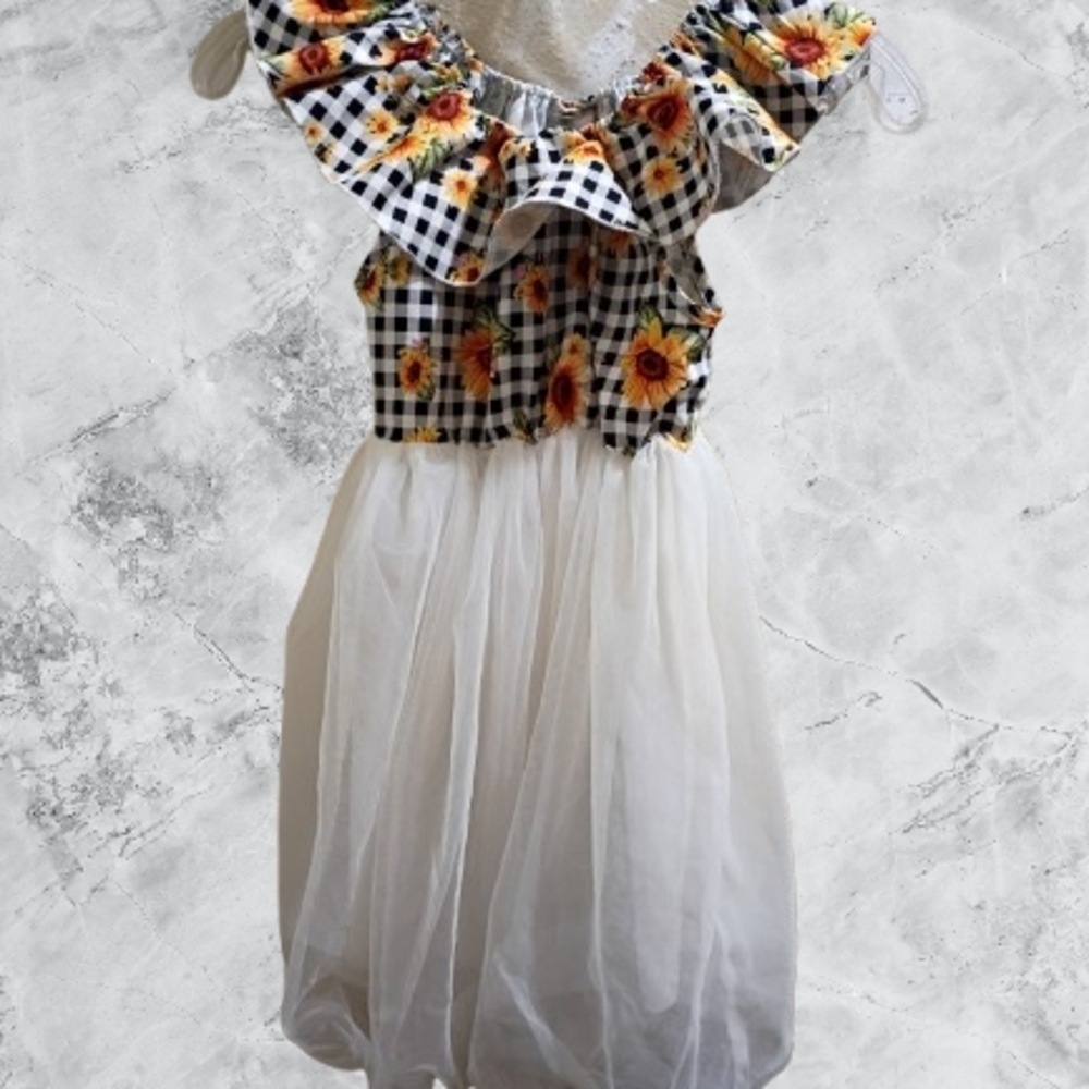 NWOT Sunflower Gingham Dress with Tulle Skirt